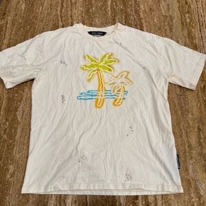 Palm Angels Cream T-Shirt with Palm Tree Design